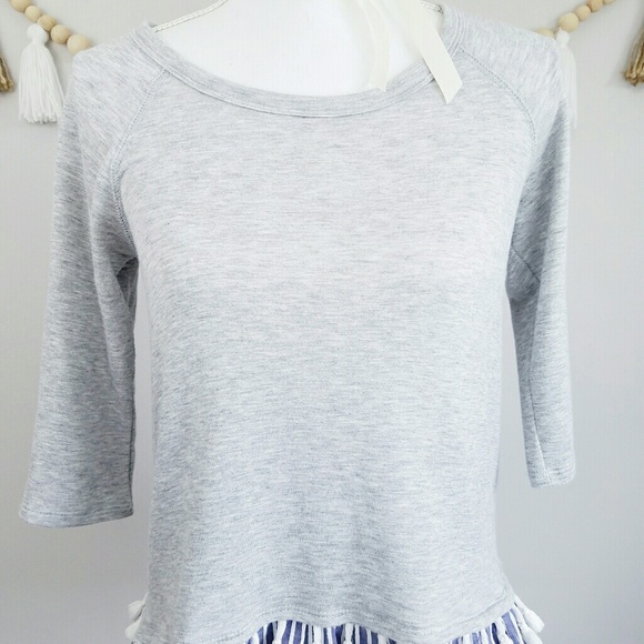 Moa Moa Grey Knit Top Blue Tassel Hem XS EUC Boho - Picture 2 of 8